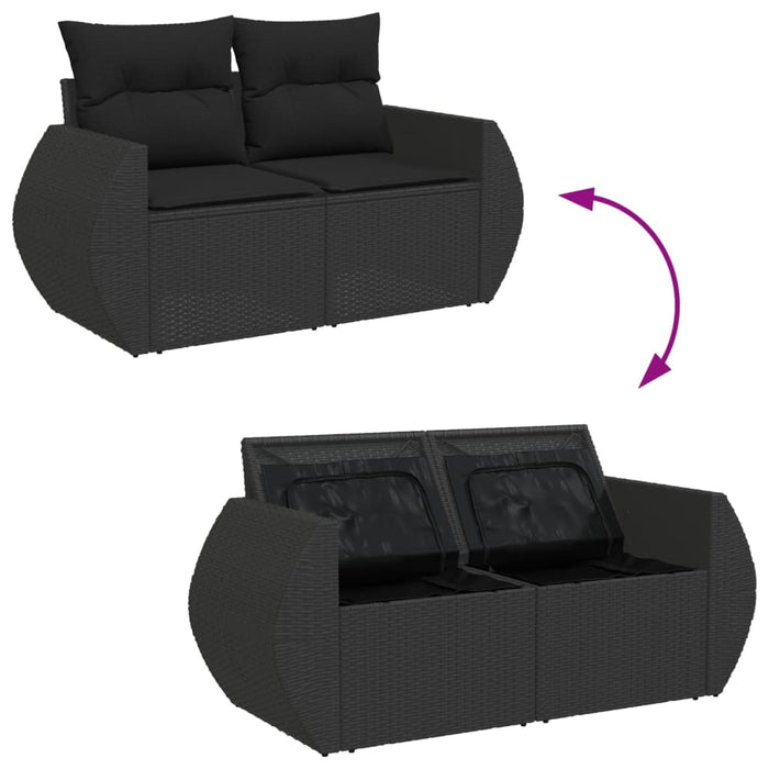 Divano da Giardino con Cuscini a 2 Posti Nero in Polyrattan 365991