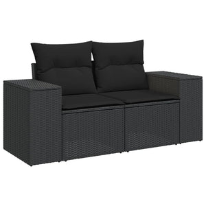 Divano da Giardino con Cuscini a 2 Posti Nero in Polyrattan 365992