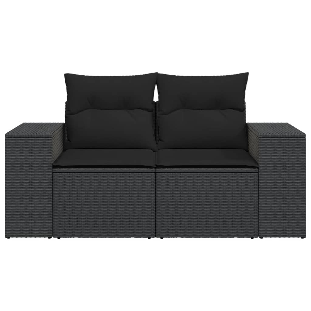 Divano da Giardino con Cuscini a 2 Posti Nero in Polyrattan 365992