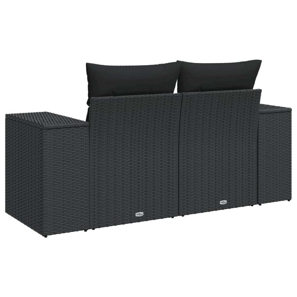 Divano da Giardino con Cuscini a 2 Posti Nero in Polyrattan 365992