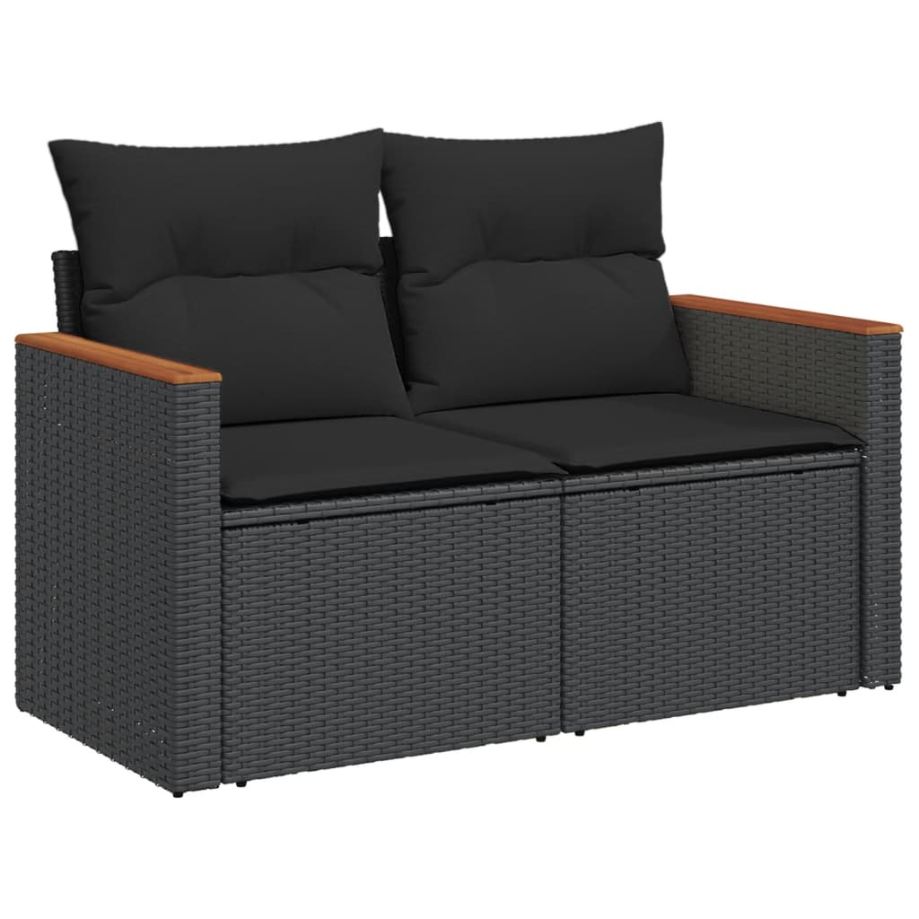 Divano da Giardino con Cuscini a 2 Posti Nero in Polyrattan 365993