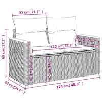 Divano da Giardino con Cuscini a 2 Posti Nero in Polyrattan 365993