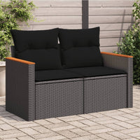 Divano da Giardino con Cuscini a 2 Posti Nero in Polyrattan 365993