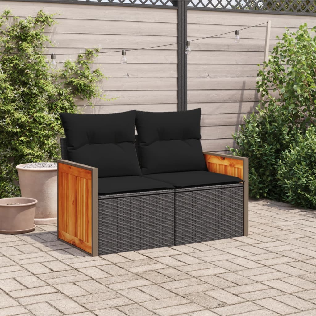 Divano da Giardino con Cuscini a 2 Posti Nero in Polyrattan 365995