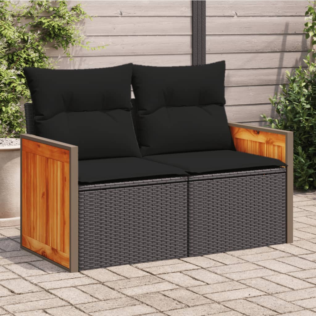 Divano da Giardino con Cuscini a 2 Posti Nero in Polyrattan 365995