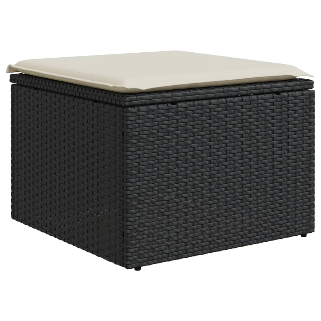 Sgabello Giardino con Cuscino Nero 55x55x37 cm in Polyrattan 366001