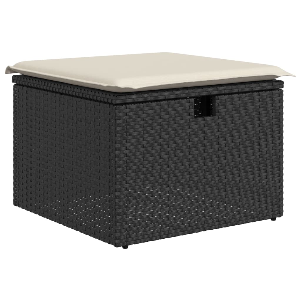 Sgabello Giardino con Cuscino Nero 55x55x37 cm in Polyrattan 366002