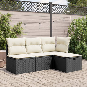 Sgabello Giardino con Cuscino Nero 55x55x37 cm in Polyrattan 366002