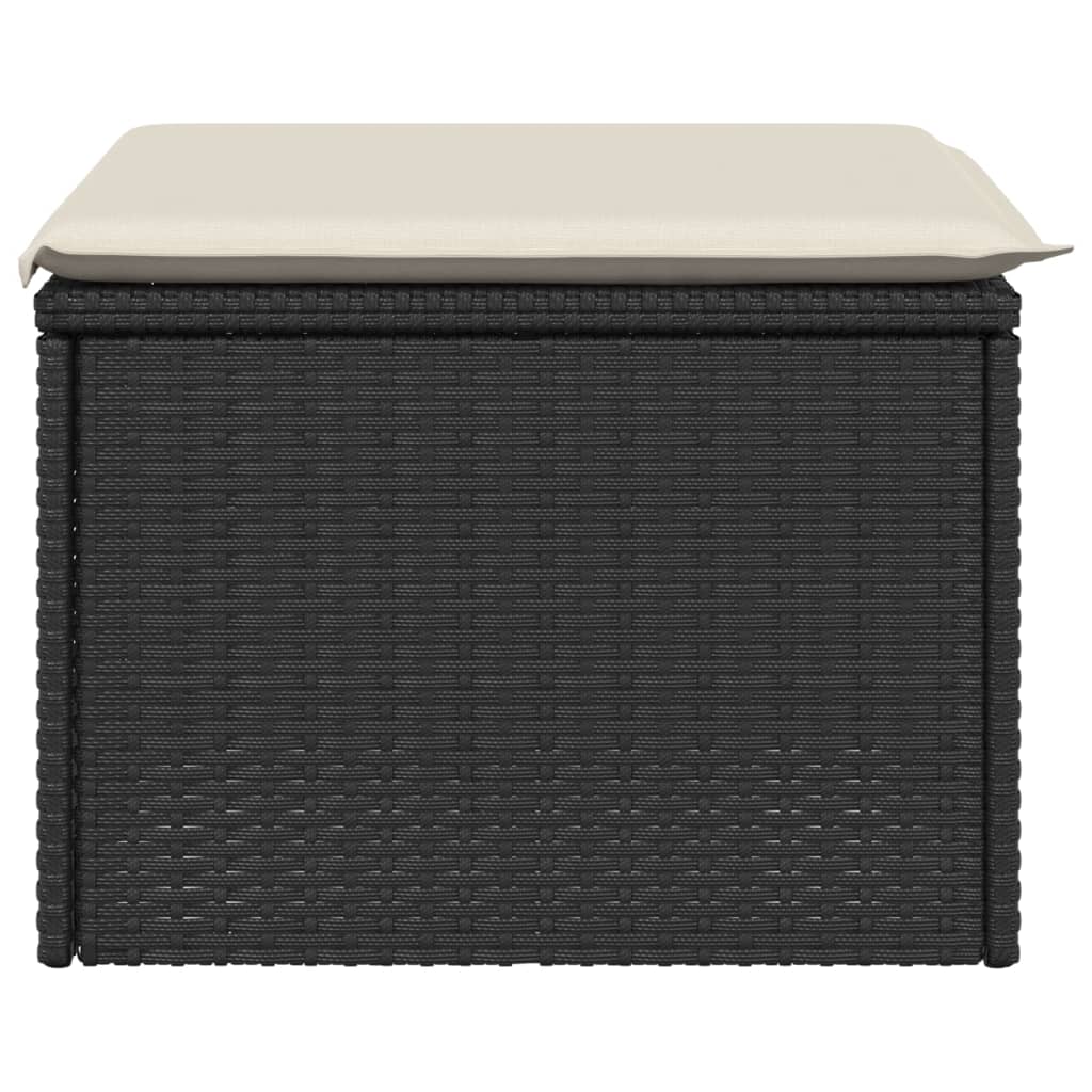 Sgabello Giardino con Cuscino Nero 55x55x37 cm in Polyrattan 366002