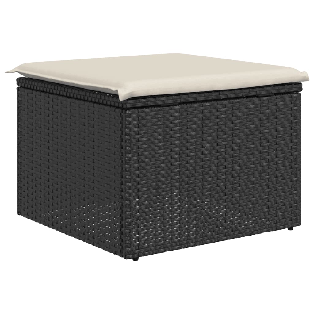 Sgabello Giardino con Cuscino Nero 55x55x37 cm in Polyrattan 366002