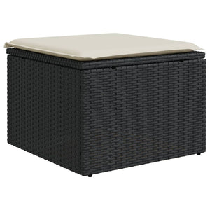 Sgabello Giardino con Cuscino Nero 55x55x37 cm in Polyrattan 366003