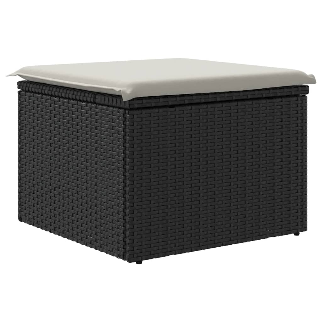 Sgabello Giardino con Cuscino Nero 55x55x37 cm in Polyrattan 366003