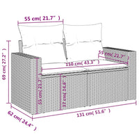 Divano da Giardino con Cuscini a 2 Posti Nero in Polyrattan 366004