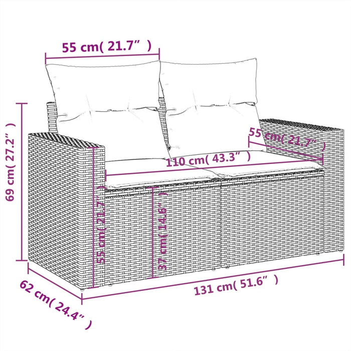 Divano da Giardino con Cuscini a 2 Posti Nero in Polyrattan 366004