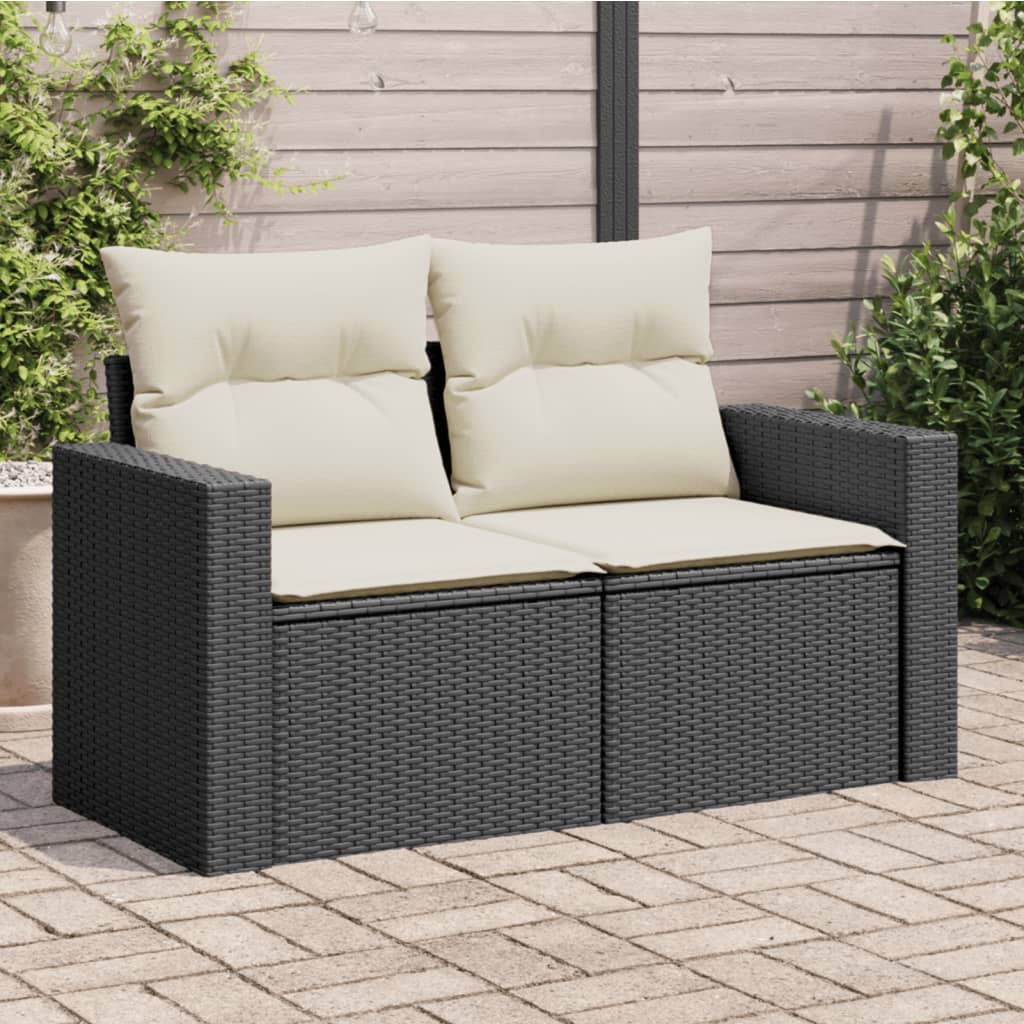 Divano da Giardino con Cuscini a 2 Posti Nero in Polyrattan 366004