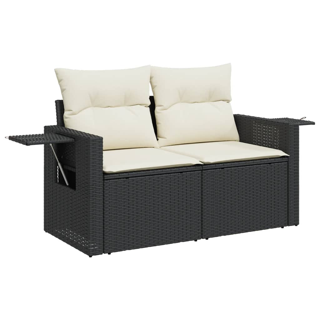 Divano da Giardino con Cuscini a 2 Posti Nero in Polyrattan 366005