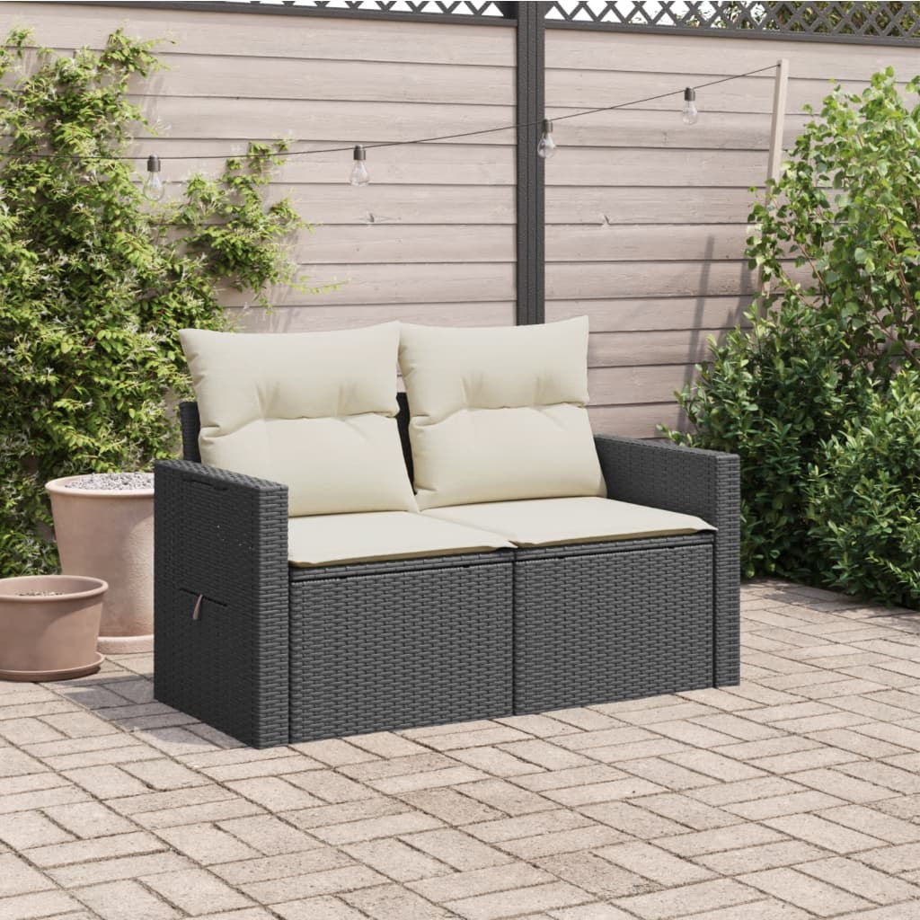 Divano da Giardino con Cuscini a 2 Posti Nero in Polyrattan 366005