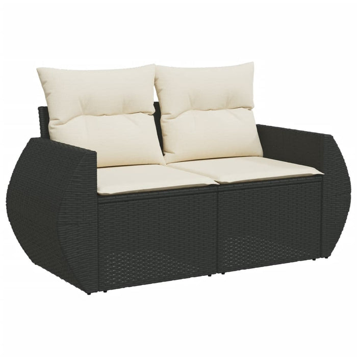 Divano da Giardino con Cuscini a 2 Posti Nero in Polyrattan 366006