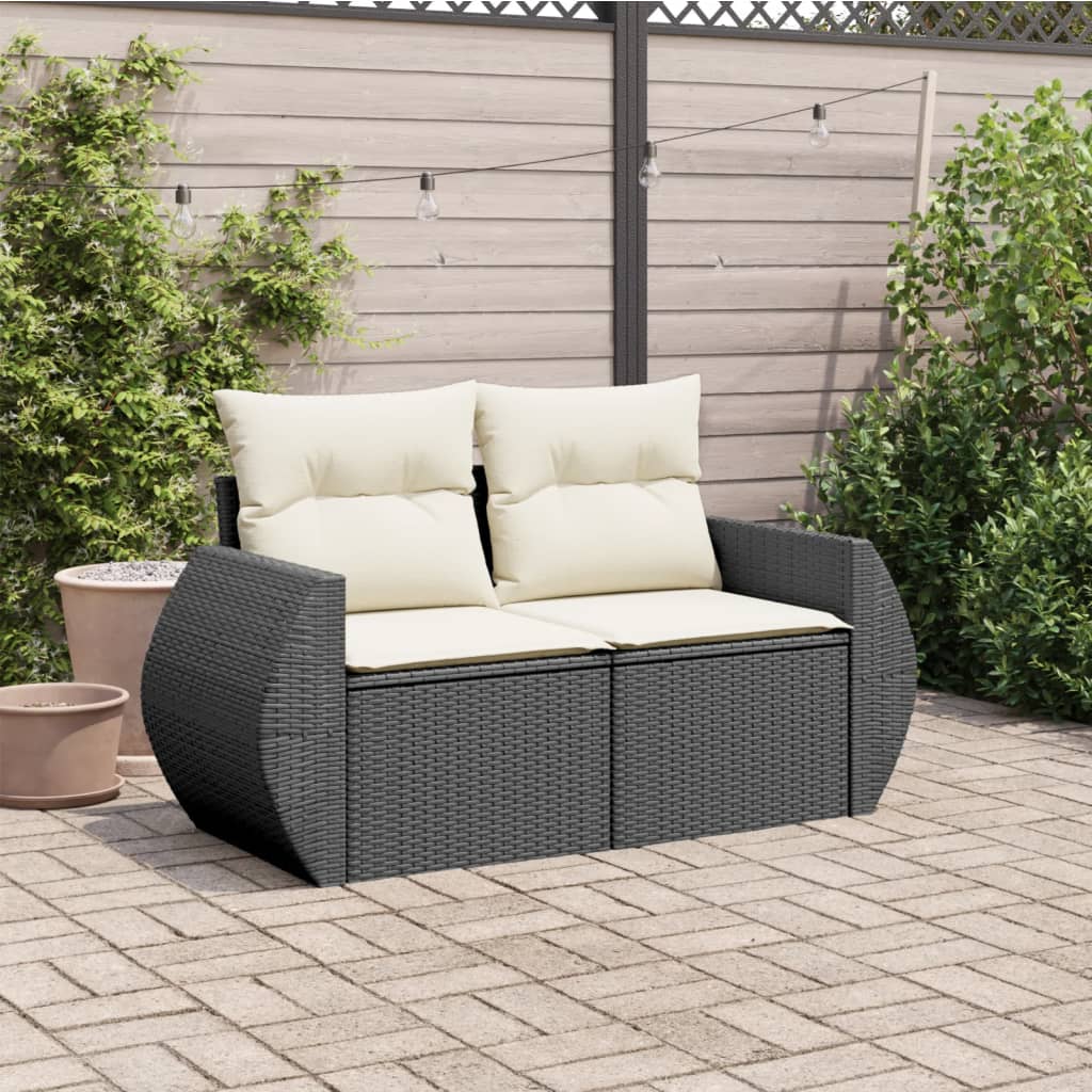 Divano da Giardino con Cuscini a 2 Posti Nero in Polyrattan 366006