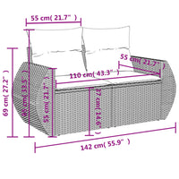 Divano da Giardino con Cuscini a 2 Posti Nero in Polyrattan 366006