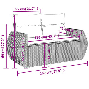 Divano da Giardino con Cuscini a 2 Posti Nero in Polyrattan 366006