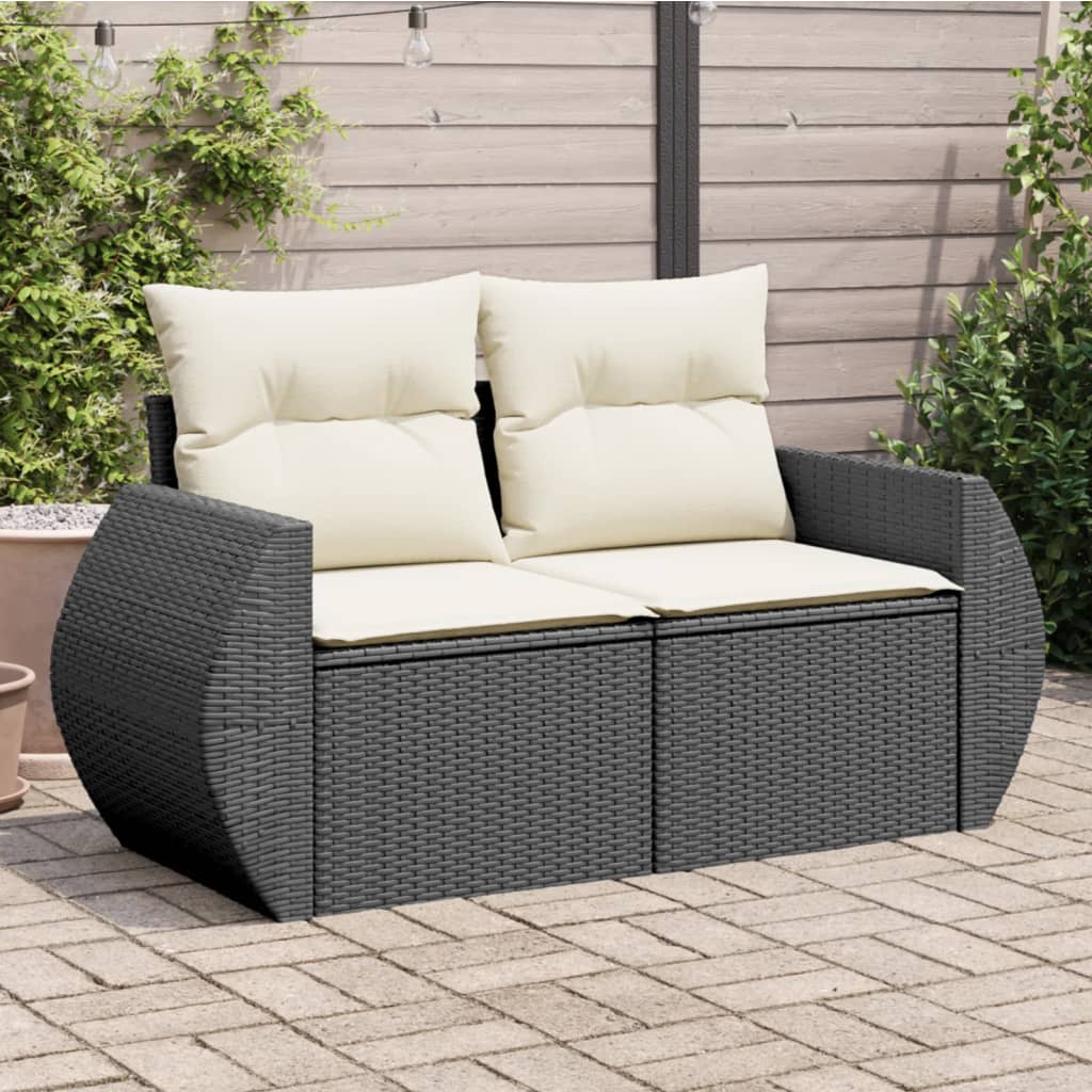 Divano da Giardino con Cuscini a 2 Posti Nero in Polyrattan 366006