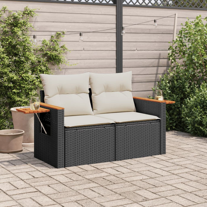 Divano da Giardino con Cuscini a 2 Posti Nero in Polyrattan 366009