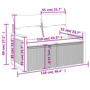 Divano da Giardino con Cuscini a 2 Posti Nero in Polyrattan 366010