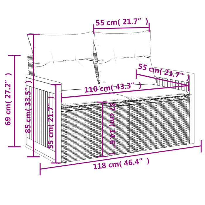 Divano da Giardino con Cuscini a 2 Posti Nero in Polyrattan 366010