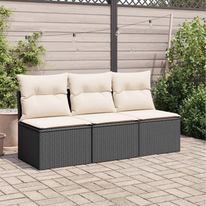 Divano da Giardino a 3 Posti con Cuscini Nero in Polyrattan 366015