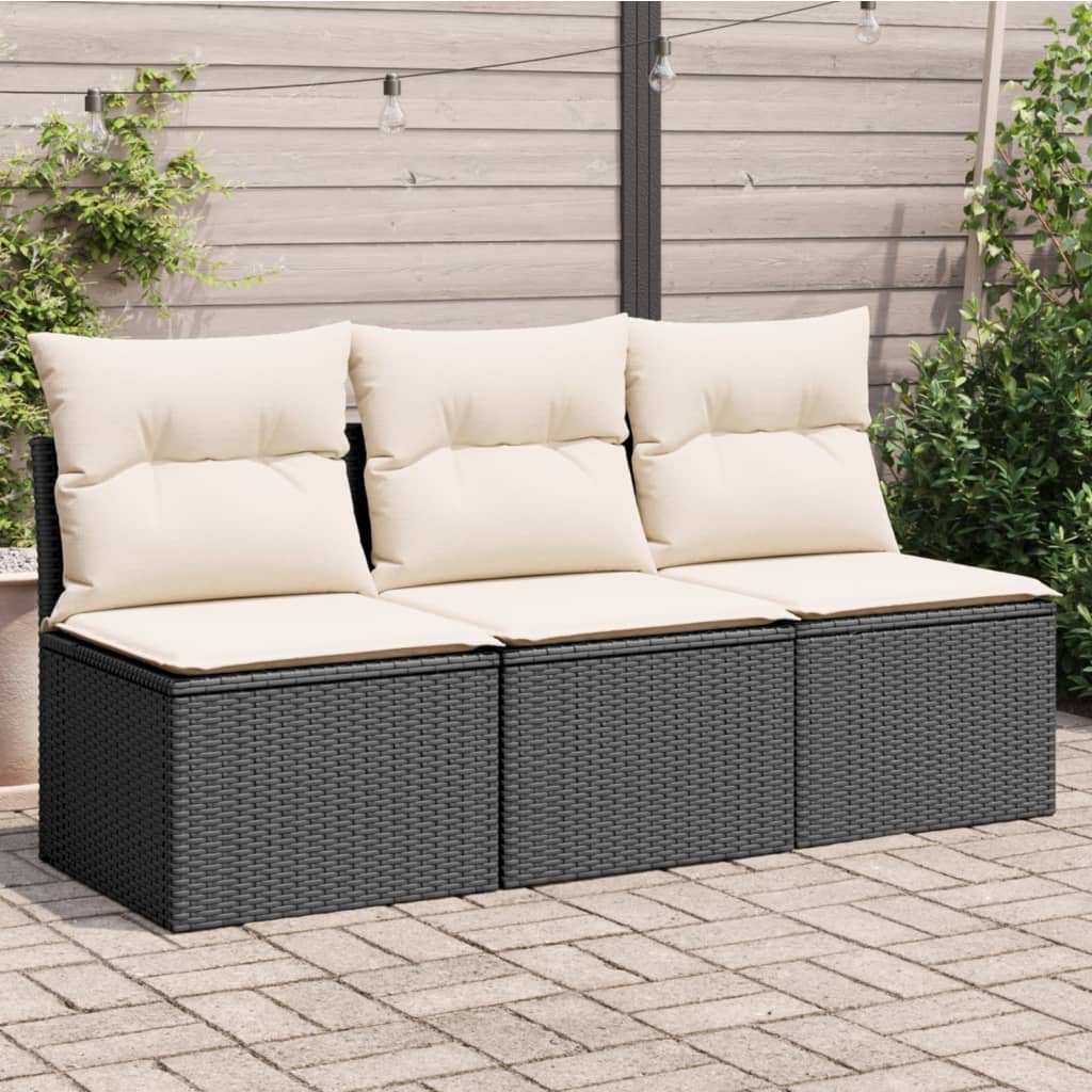 Divano da Giardino a 3 Posti con Cuscini Nero in Polyrattan 366015