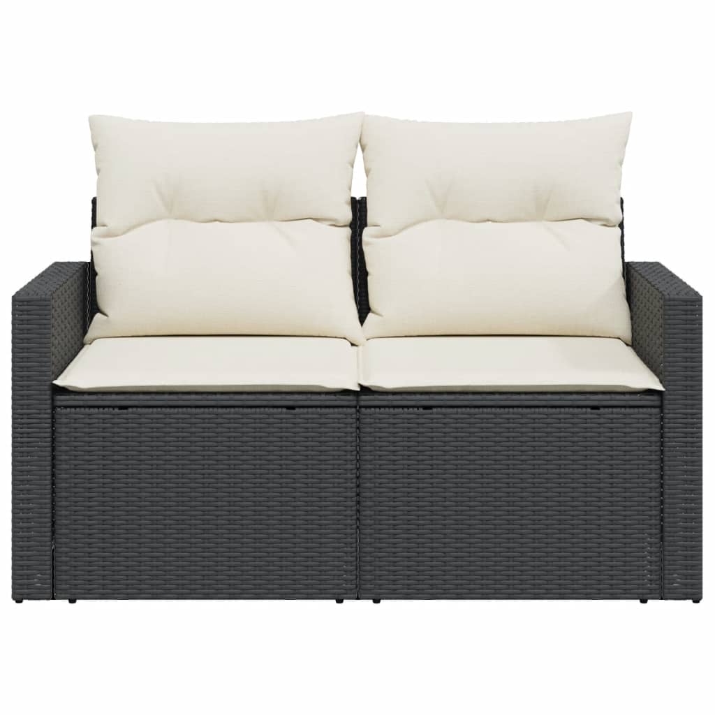 Divano da Giardino con Cuscini a 2 Posti Nero in Polyrattan 366016