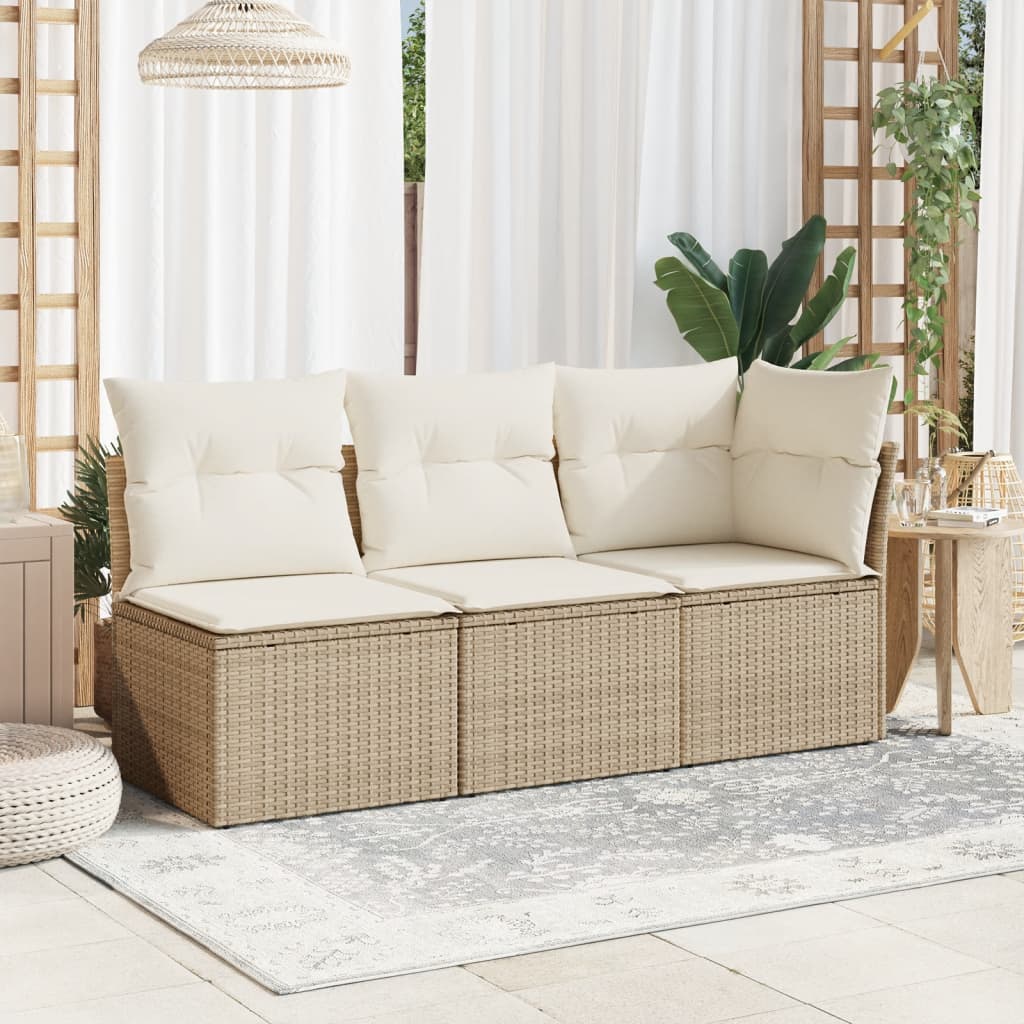 Divano Giardino Senza Braccioli con Cuscini Beige in Polyrattan 366050