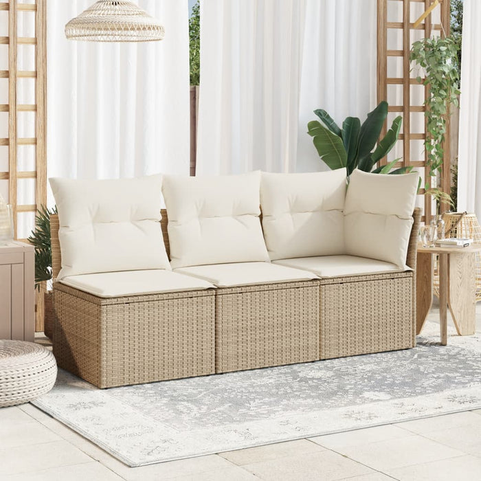 Divano Giardino Senza Braccioli con Cuscini Beige in Polyrattan 366050