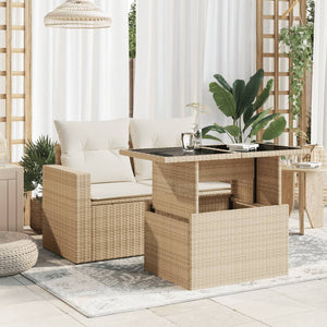 Tavolo da Giardino Piano in Vetro Beige 100x55x73 cm Polyrattan 366059