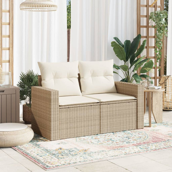 Divano da Giardino con Cuscini a 2 Posti Beige in Polyrattan 366060