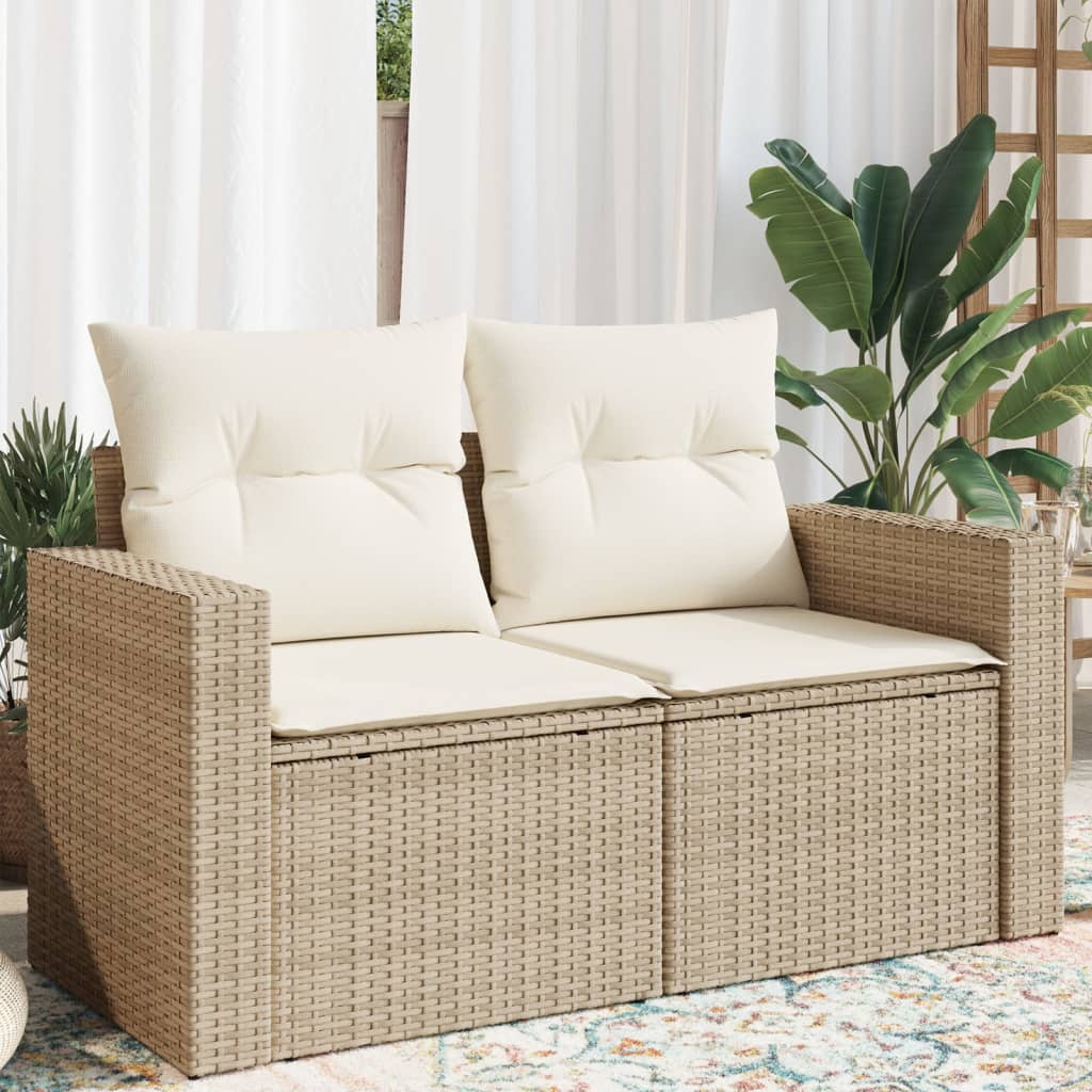 Divano da Giardino con Cuscini a 2 Posti Beige in Polyrattan 366060