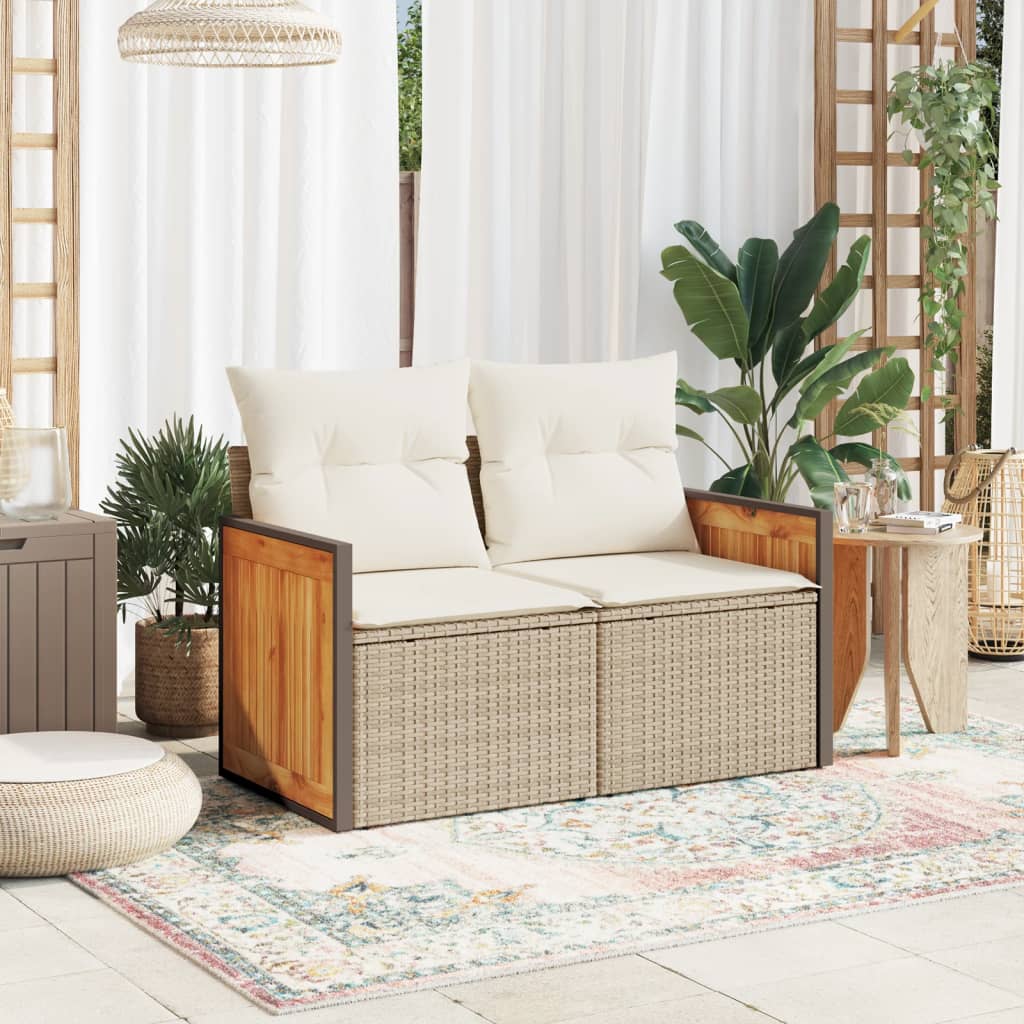 Divano da Giardino con Cuscini a 2 Posti Beige in Polyrattan 366068