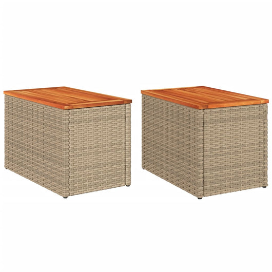 Tavolini Giardino 2pz Beige 55x34x37 Polyrattan Legno Massello 366069