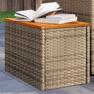 Tavolini Giardino 2pz Beige 55x34x37 Polyrattan Legno Massello 366069