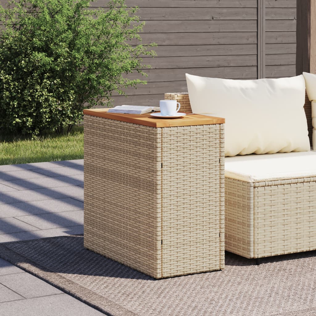 Tavolo da Giardino Piano in Legno Beige 58x27,5x55cm Polyrattan 366072