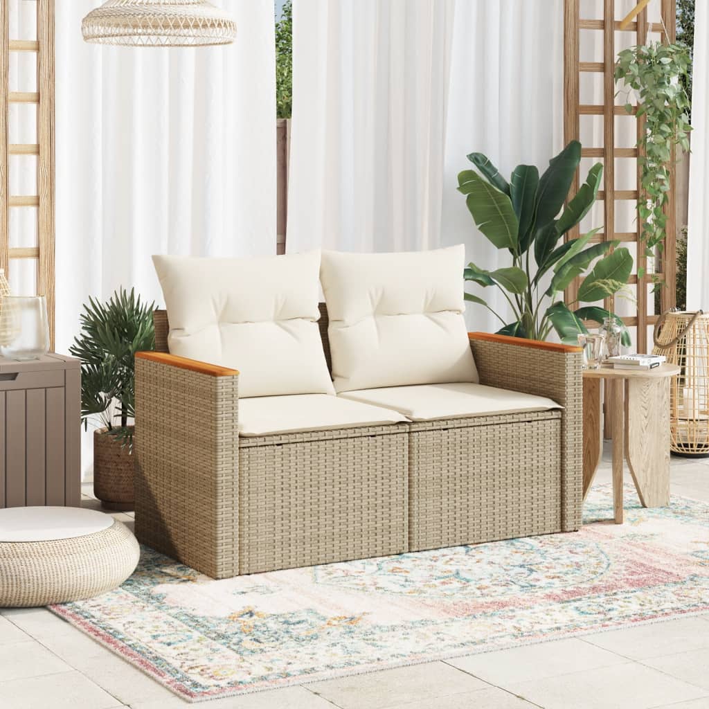 Divano da Giardino con Cuscini a 2 Posti Beige in Polyrattan 366082