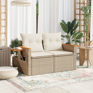 Divano da Giardino con Cuscini a 2 Posti Beige in Polyrattan 366083