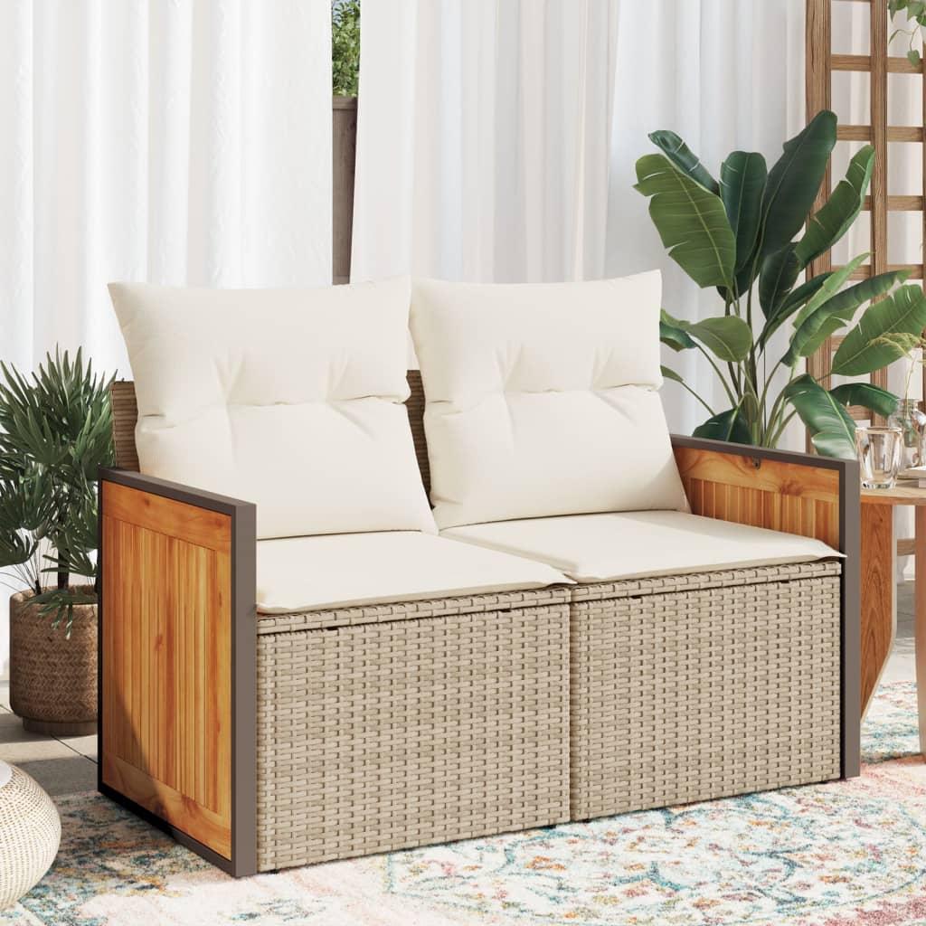 Divano da Giardino con Cuscini a 2 Posti Beige in Polyrattan 366084