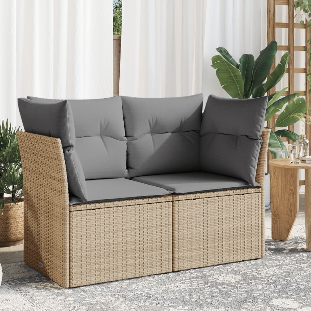 Divano da Giardino con Cuscini a 2 Posti Beige in Polyrattan 366087