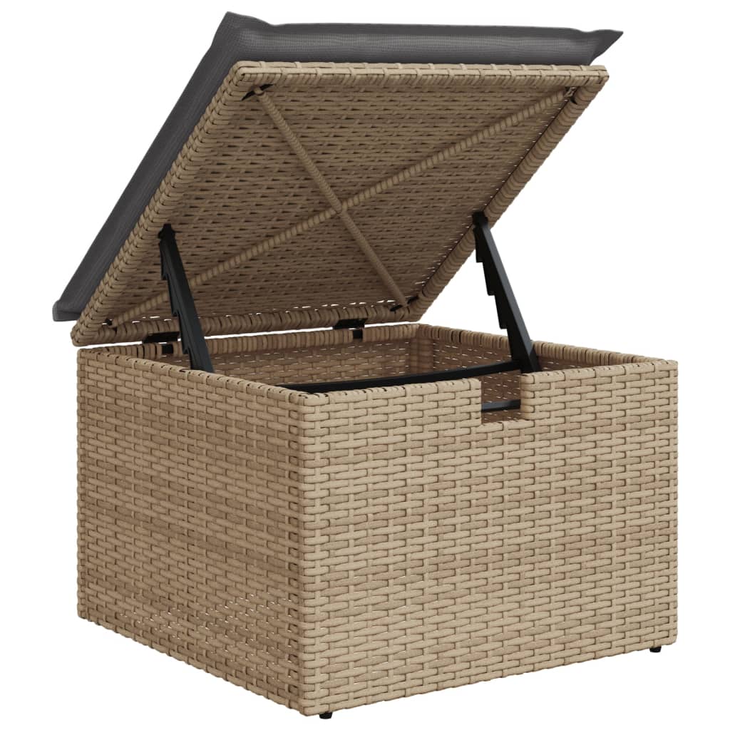 Sgabello Giardino con Cuscino Beige 55x55x37 cm in Polyrattan 366091