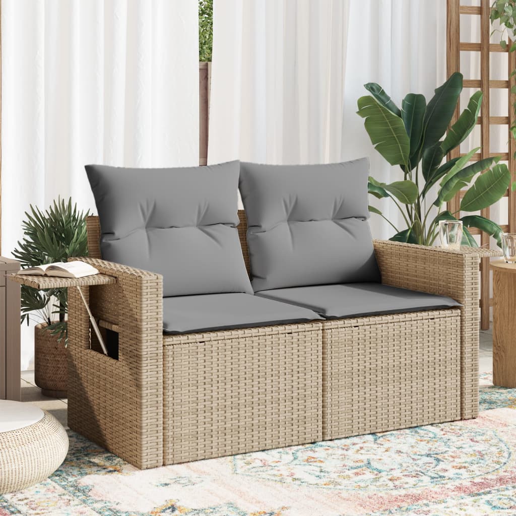 Divano da Giardino con Cuscini a 2 Posti Beige in Polyrattan 366094