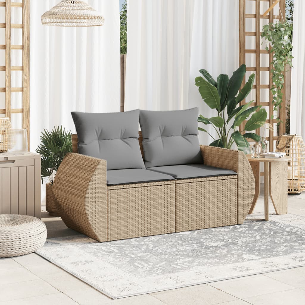 Divano da Giardino con Cuscini a 2 Posti Beige in Polyrattan 366095