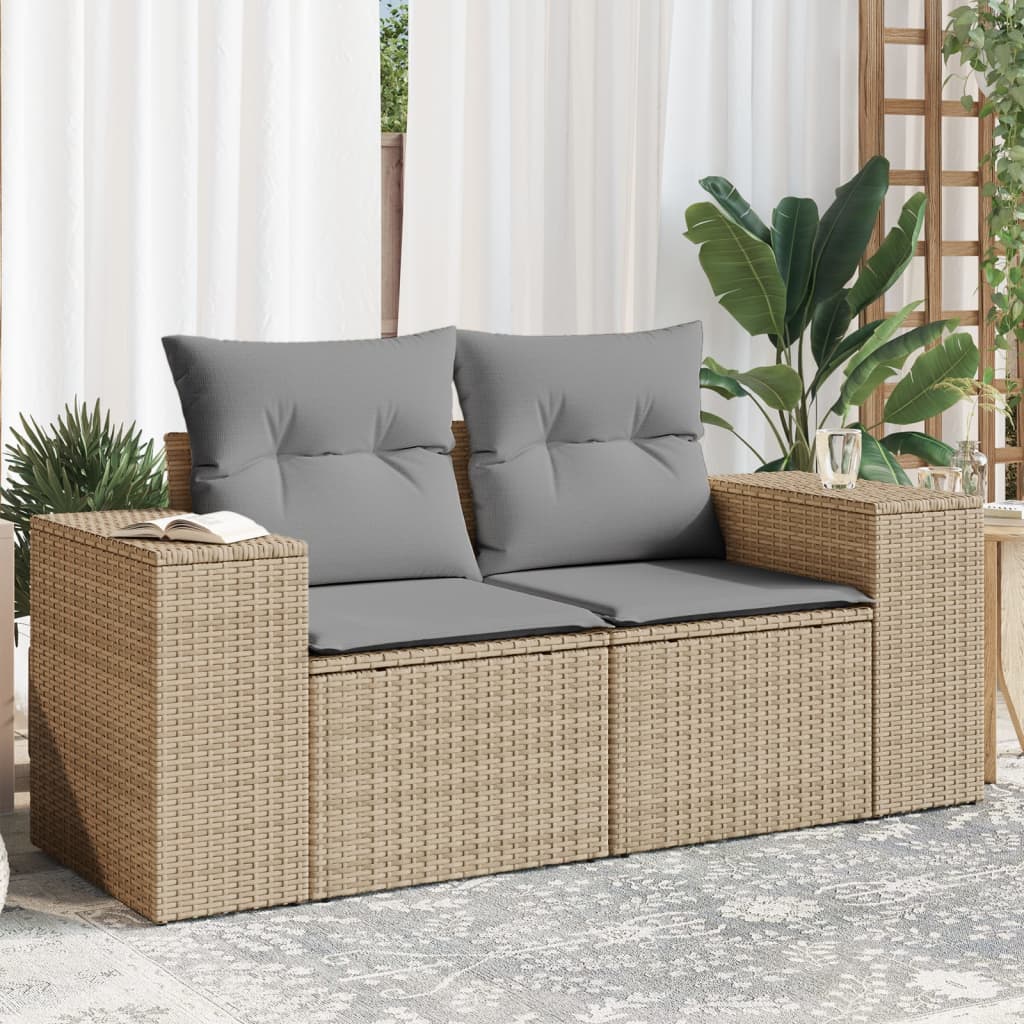 Divano da Giardino con Cuscini a 2 Posti Beige in Polyrattan 366096