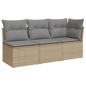 Divano da Giardino con Cuscini a 3 Posti Beige in Polyrattan 366103